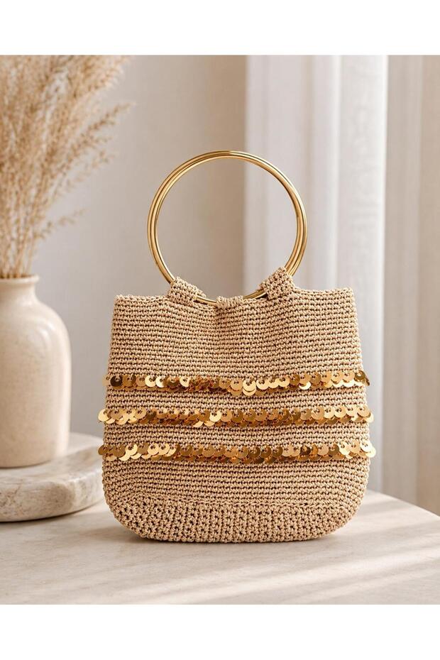 Women's Sequin Handbag Silvery Gold