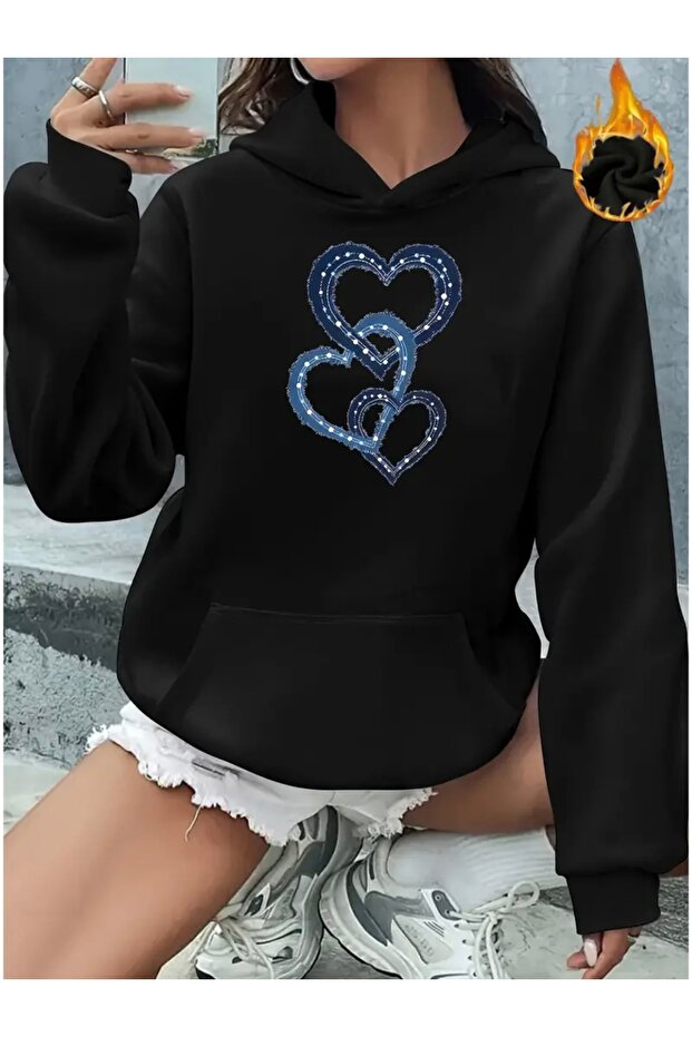 United Hearts Printed Oversize Unisex Women'S/Men's Hooded Sweatshirt