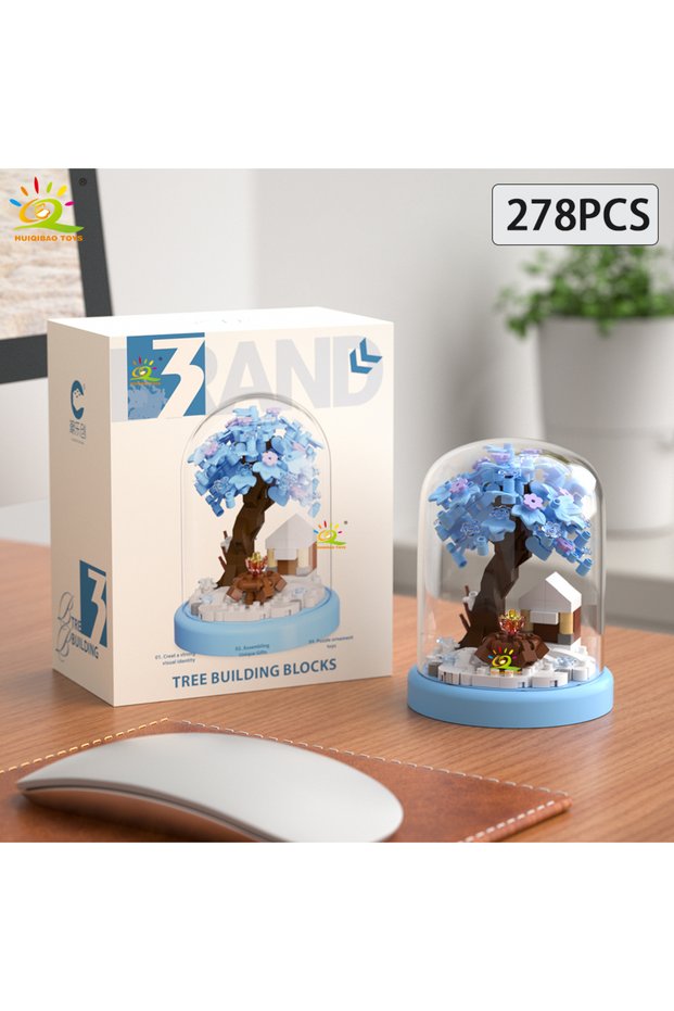 NO.95 HUIQIBAO MOC Four Season Mini Tree House with Display Box Model Micro Building Block Diamond B