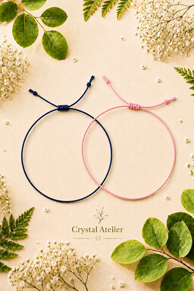 Pink Navy Blue Rope Bracelet Set Adjustable Couple Friendship Bracelet