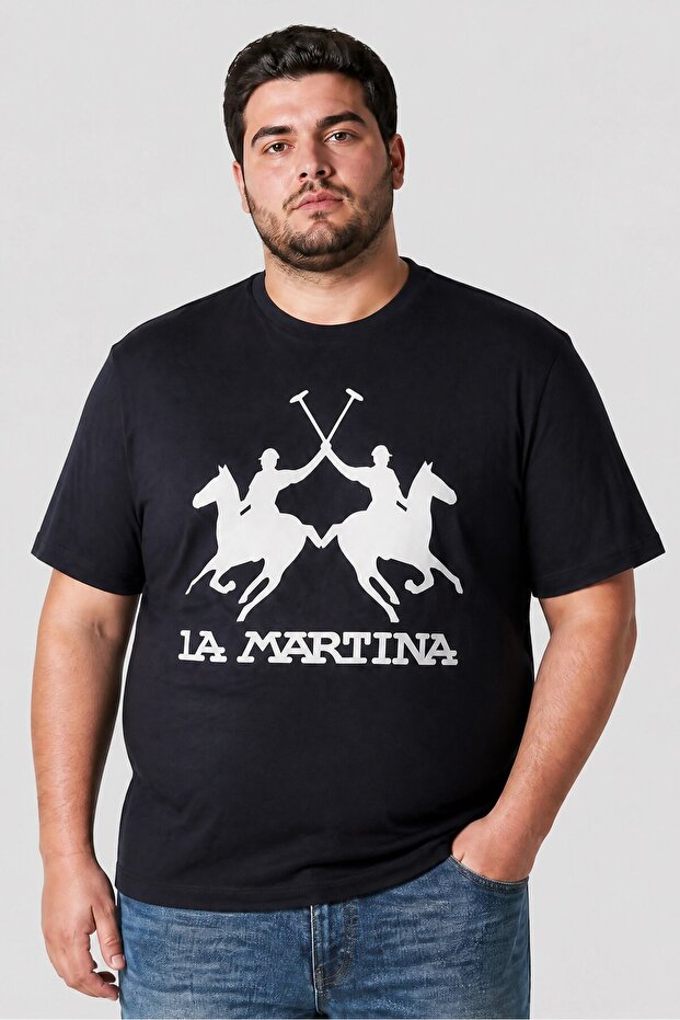 Men Crew Neck Short Sleeve Brand Logo T-Shirt, Dark Navy