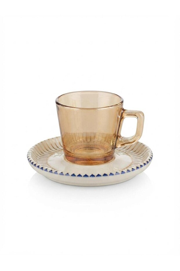 Coffee Set Glass Espresso Turkish Coffee with Ceramic Plate 80 Cc