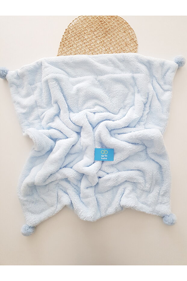 Welsoft Thick Baby Blanket, Double Layer, Large Pompom, Blue, Newborn Baby Products, Crib