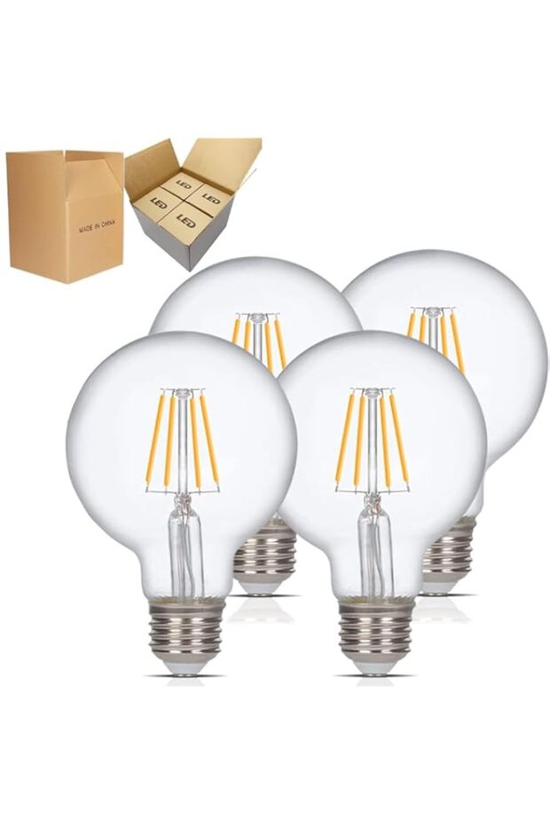 Beauenty LED Edison Light Bulb, G80 Globe Bulb E27 Standard Base, 2700K Warm White 60W Equivalent Filament Light Bulb for Chandelier, Bedside Lights,Wall Lights(4Pack)