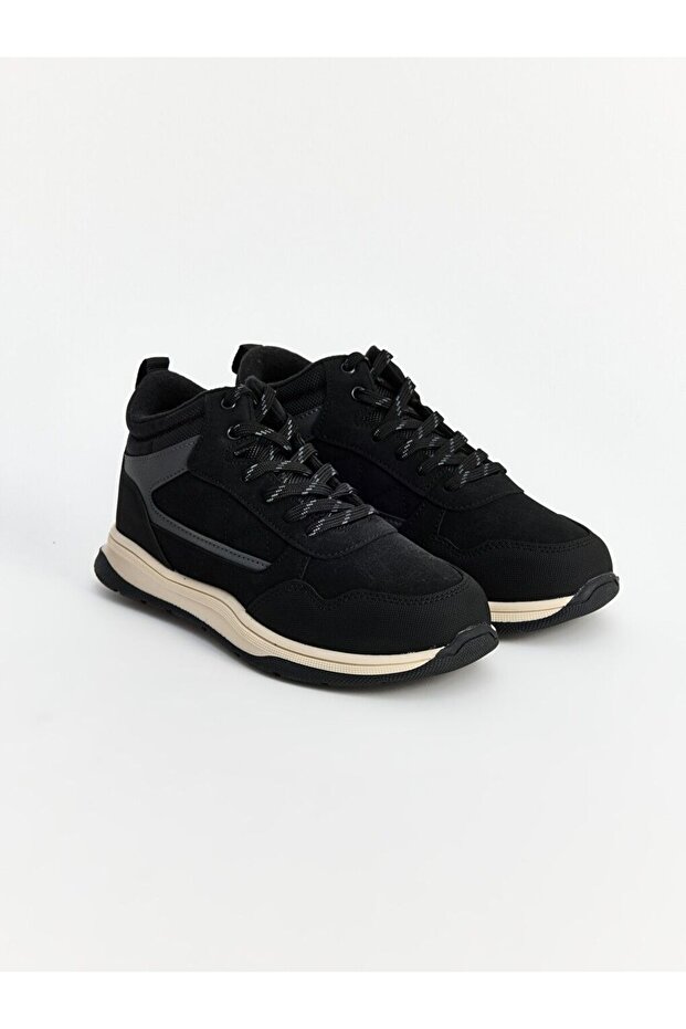 Lcw Steps Black Suede Look High-Top Boys' Sports Shoes
