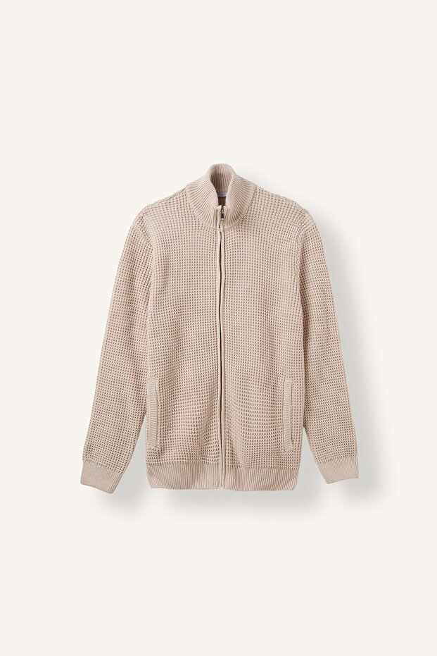 Standard Fit Stand Collar Zippered Textured Cardigan H8239Ax26Au
