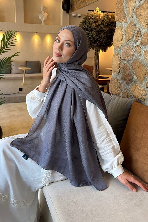 Diamond Pattern Aura Cotton Jacquard Shawl Smoked