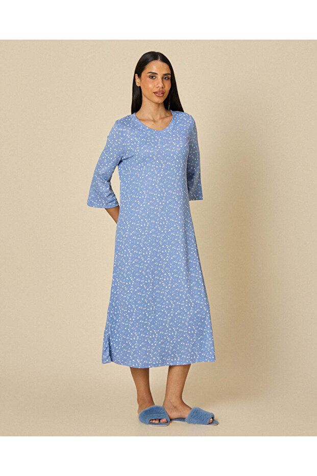 Women Blue Allover Printed Nightgown