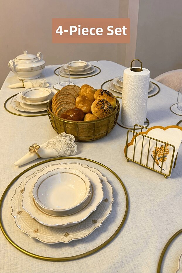 Set of 4 Matte Gold Cage Napkin Holder Vertical Paper Towel Holder Supla Round Bread Basket