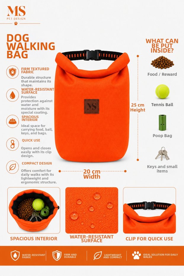 Ms Pet Dog Walking Bag - Can Be Attached to Collar (Food, Toy, and Pouch Carrying Bag)