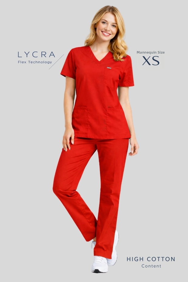 Red Premium Fabric Lycra Surgical Doctor Nurse Uniform Scrubs Suit