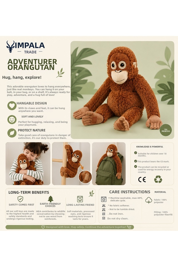 Play and Sleep Companion, Soft, Plush Toy 66 cm Monkey Toy