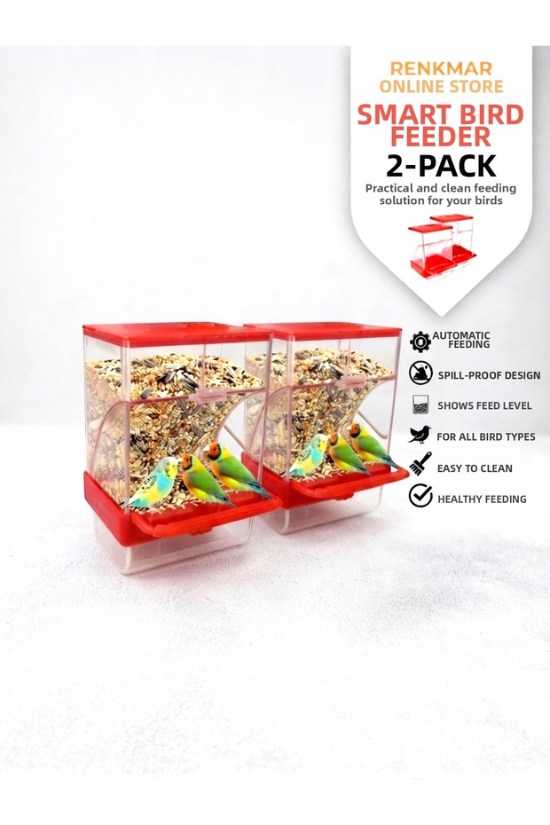2Pcs Red Acrylic Smart Feeder for Budgie Canary Finch Etc Birds