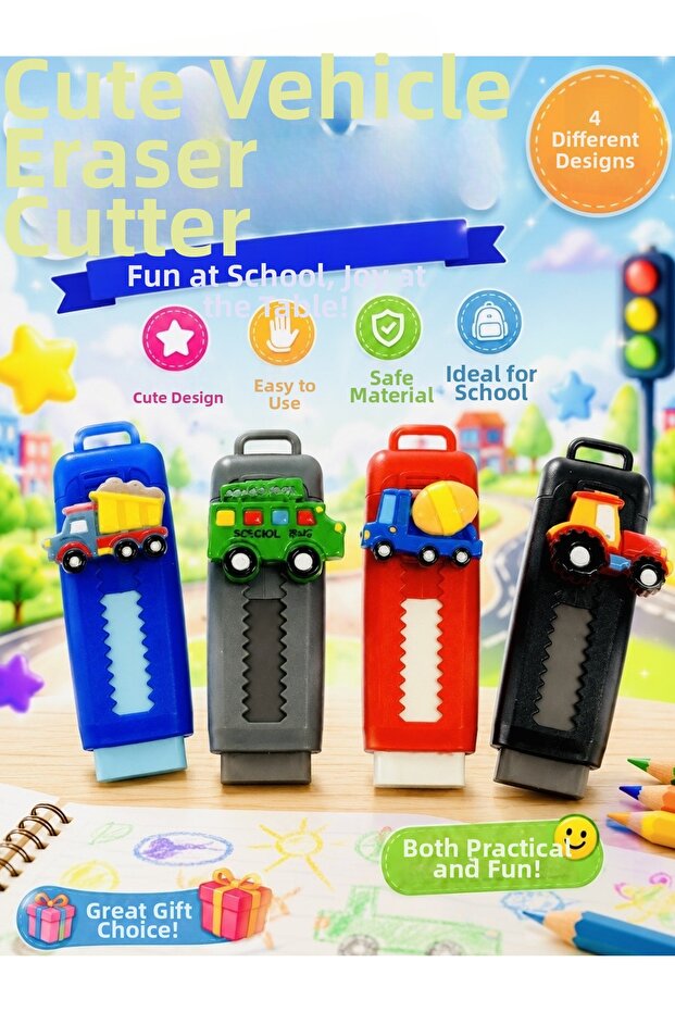 Construction Tools Figured Sliding Eraser 4 Pieces