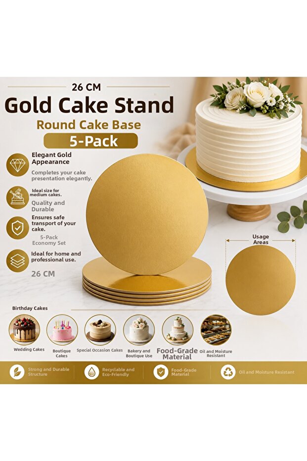 26 cm Gold Cake Napkin Round Cake Base – Gold Cake Base
