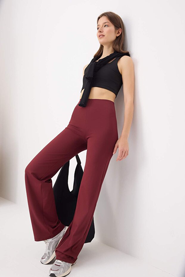 Bordo Dalgıç/Scuba Kumaş Bel Toparlayıcı Spor Örme Eşofman Altı THMSS26EA00010 - 2