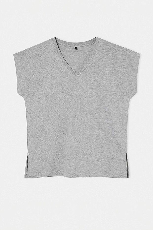 Siyah-Gri 2'li Paket Oversize Fit Basic Büyük Beden T-shirt TBBSS26BF00030 - 10