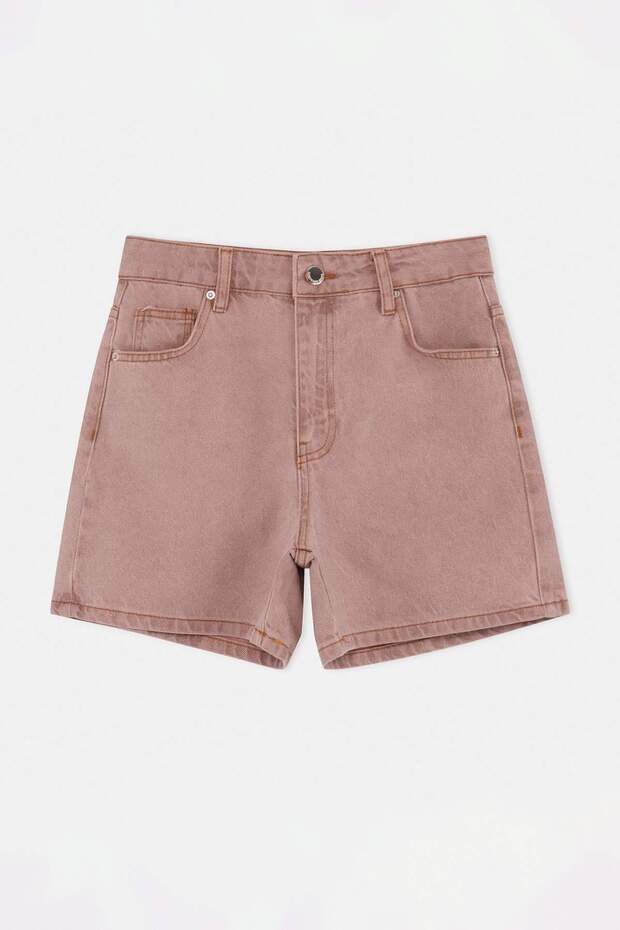 Pembe Yüksek Bel City Boy Denim Şort TWOSS26SR00241 - 5