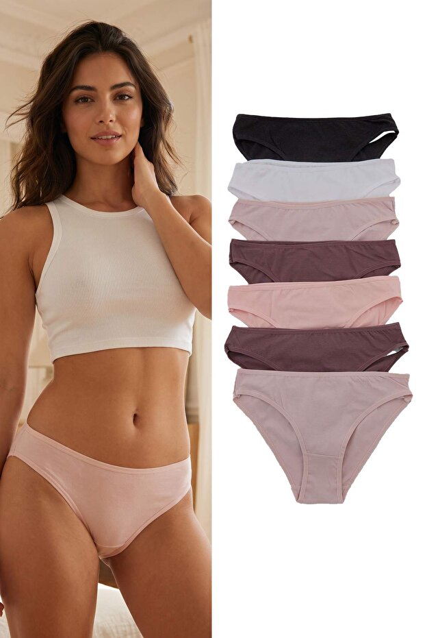 Pembe-Çok Renkli 7'li Paket Pamuklu Klasik Örme Külot THMSS25KU00032 - 1
