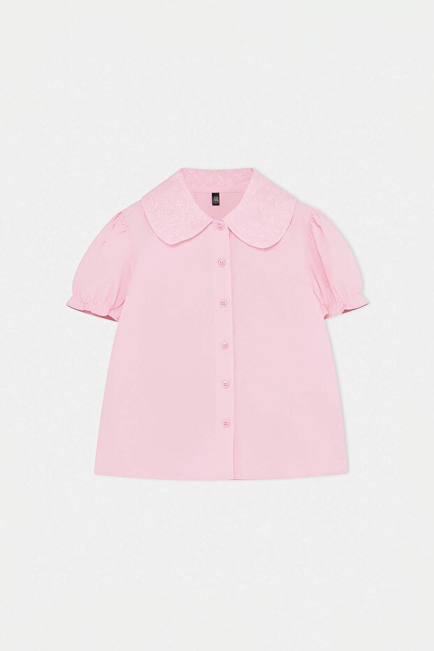 Pembe Slim Fit Gömlek Yaka Kız Çocuk Kısa Gömlek TKDSS26GO00008 - 3