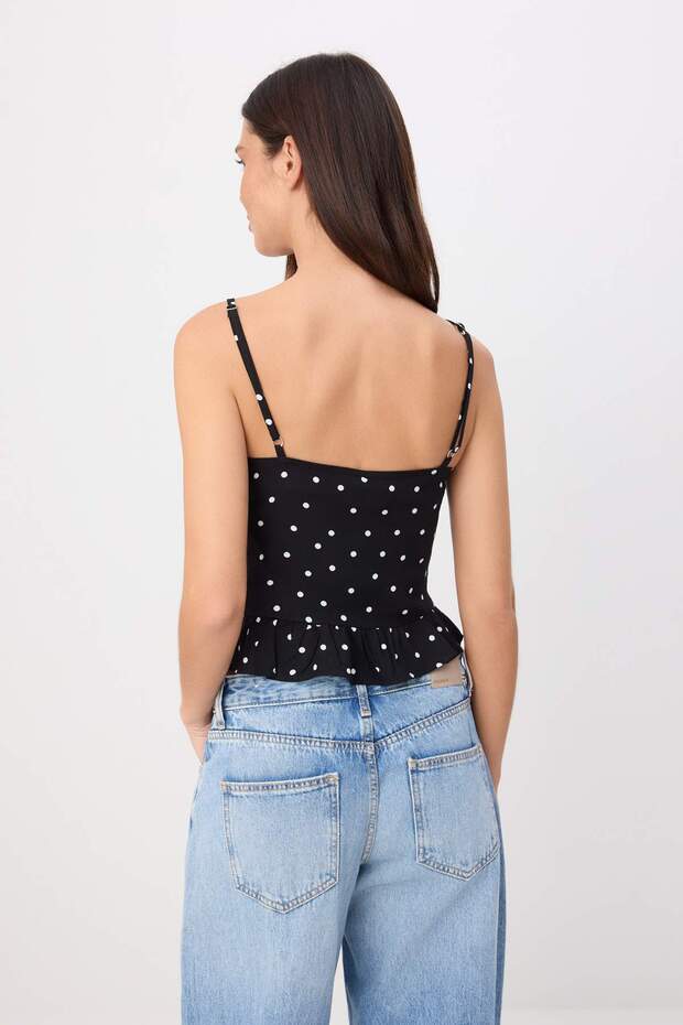 Siyah Puantiye Desenli Viskon Dokuma Bluz TWOSS26BZ00688 - 4