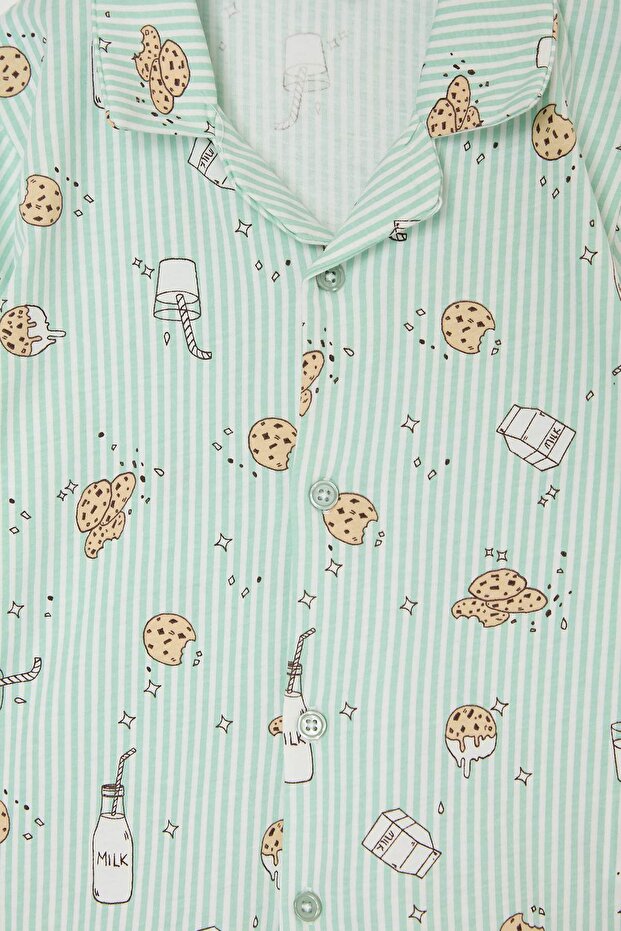 Yeşil %100 Pamuk Unisex Pijama Takımı TKDSS26PT00026 - 5
