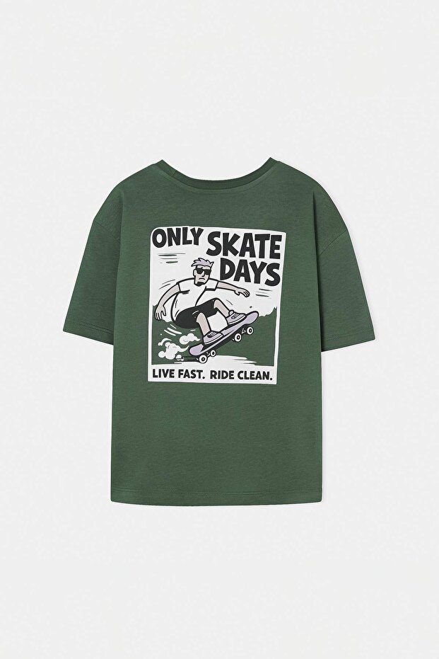 Yeşil Düz Örme Erkek Çocuk T-Shirt TKDSS26TS00087 - 5