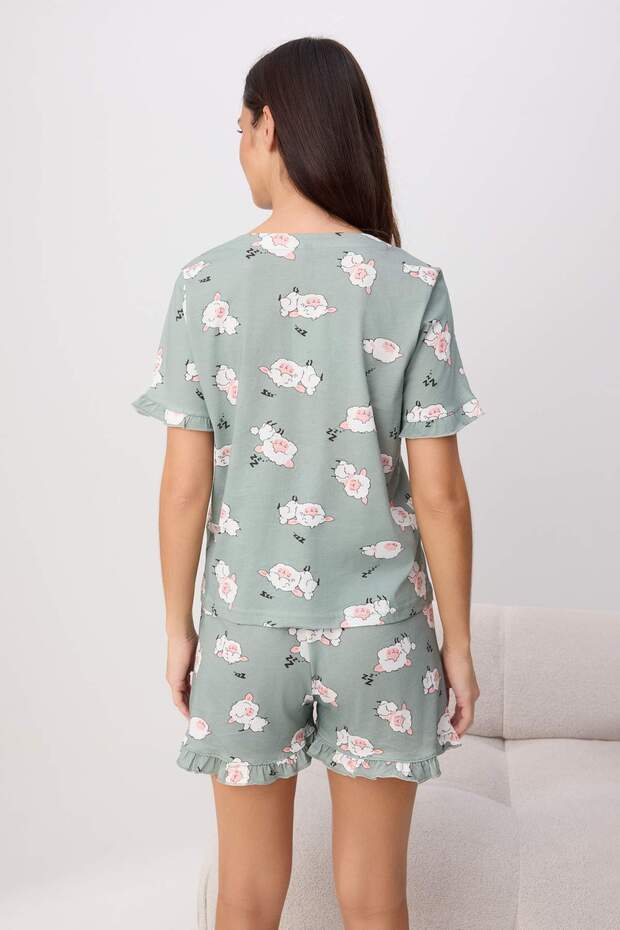 Teen Mint %100 Pamuklu Uyku Temalı Kuzu Desenli Fırfırlı Örme Pijama Takımı THMSS26PT00151 - 4