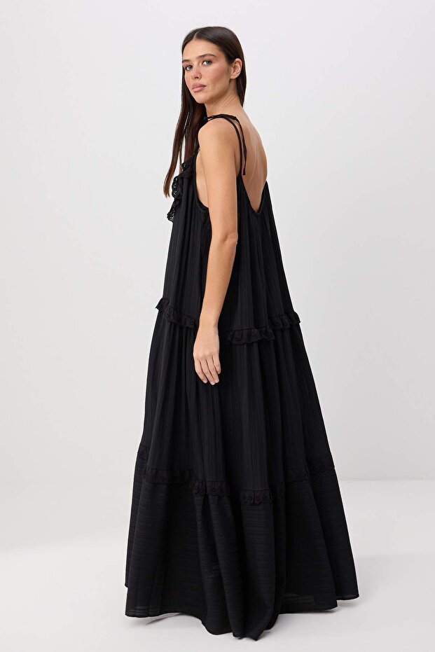 Siyah Maxi Dokuma Elbise TWOSS26EL00945 - 4