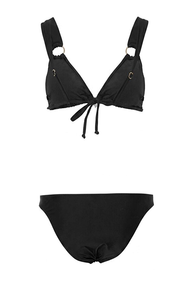 Siyah Üçgen Kaplı Charm Aksesuarlı Düşük Bel Brazilian Bikini Takımı TBESS26BT00124 - 6