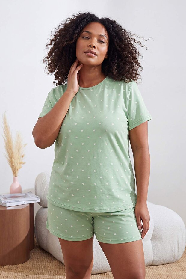 Mint Kalp Desenli Örme Pijama Takımı TBBSS24AI00025 - 3
