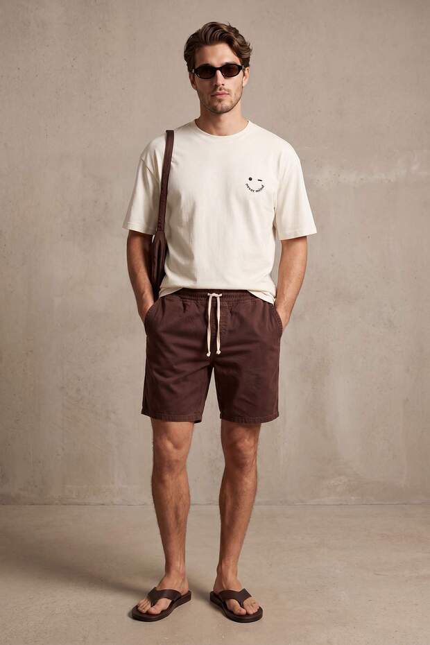 Kahverengi Regular Fit Beli Lastikli Şort & Bermuda TMNSS26SR00018 - 2