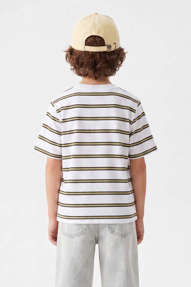 Taş-Ekru Çizgili Örme T-Shirt TKDSS26TS00025 - 4