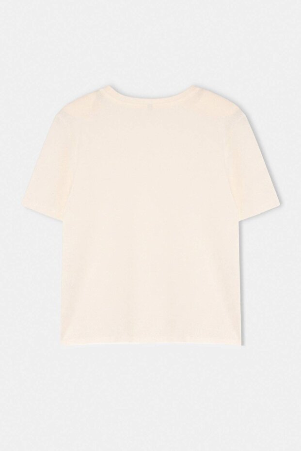 Wardrobe Essentials-Ekru Regular/Normal Kalıp Vatkalı Örme T-Shirt TWOSS26TS00005 - 3