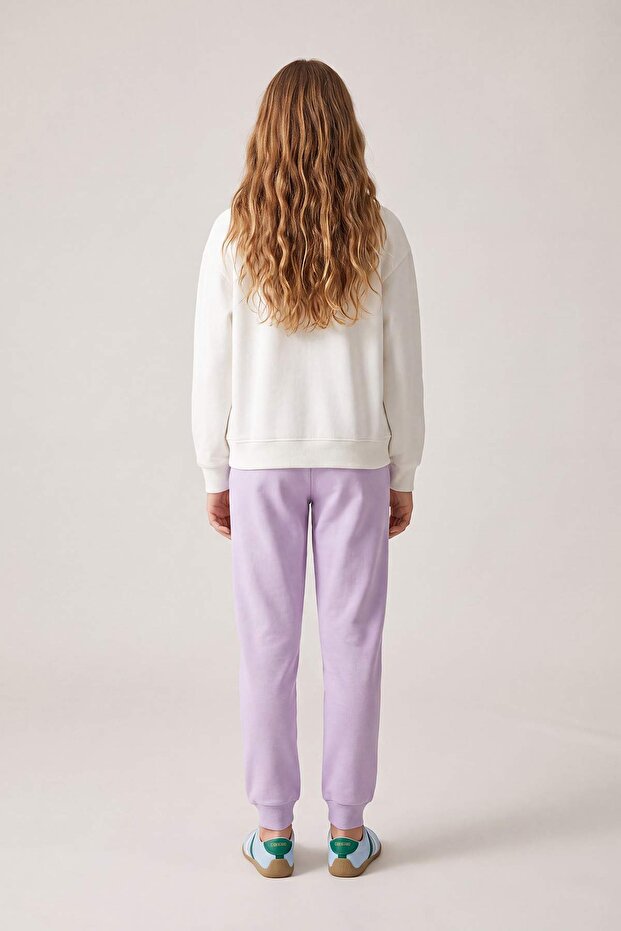 Ekru Pamuklu Çiçek Baskılı Kız Çocuk Örme Sweatshirt ve Eşofman Alt - Üst Takım TKDAW25AU00161 - 2