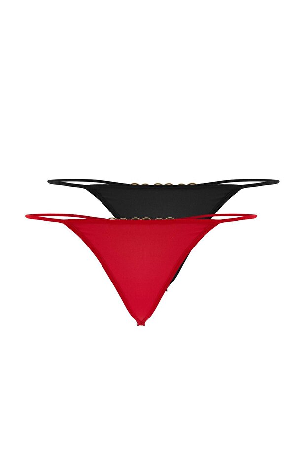 Çok Renkli 2'li Kalp Aksesuarlı Büyük Beden Tanga TBBSS26CM00029