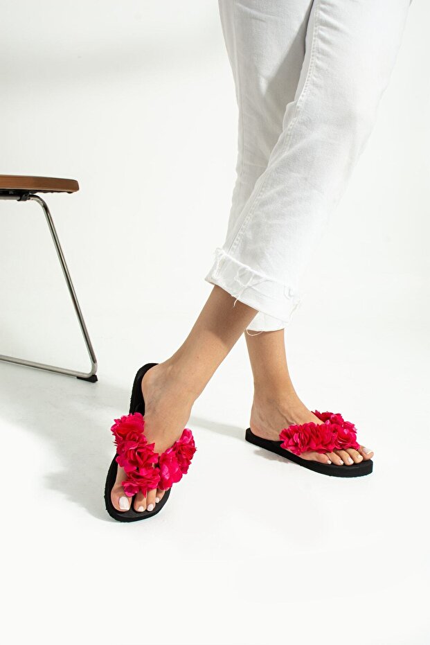Mia Black Pink Fuchsia Floral Flip Flops Does Not Hurt Beach Slippers Flip Flops