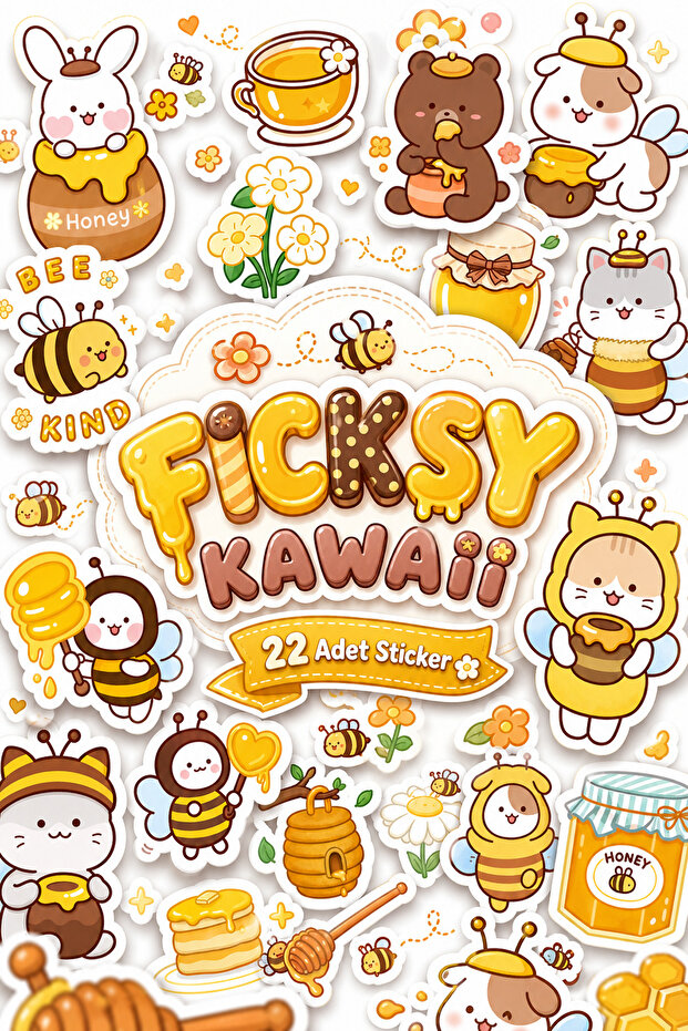 Kawaii Style Cute Bee Sticker Set - 22 Pieces of Label Stickers