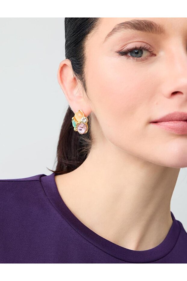 Mixed Shiny Stone Detailed Colorful Earrings