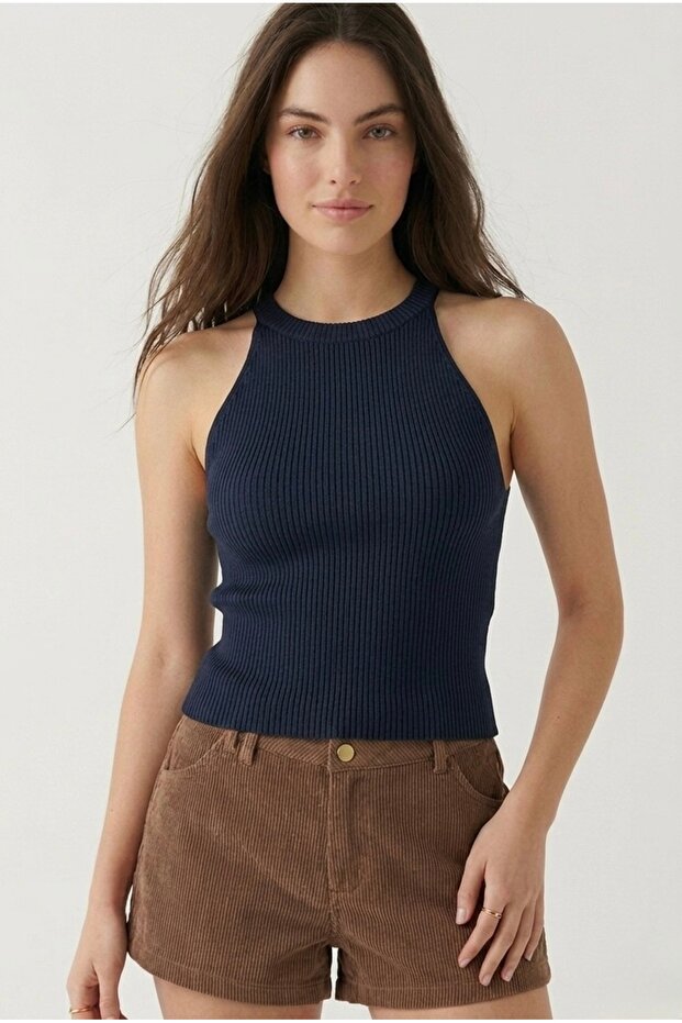 Women's Ribbed Halter Neck Crop Blouse