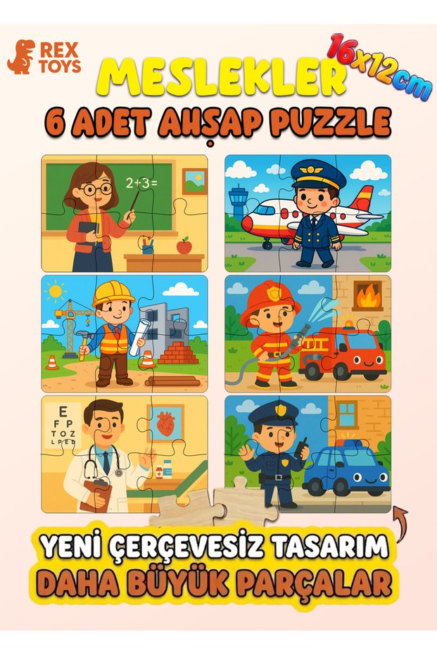 Professions Themed Educational Wooden Puzzle | Firefighter, Police, Doctor and More – Ages 3-6
