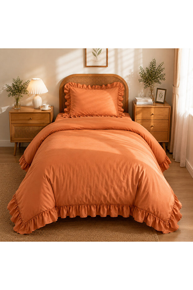 Ruffled Duvet Cover Set Light Cinnamon Single 2 Pieces 160 X 220 cm