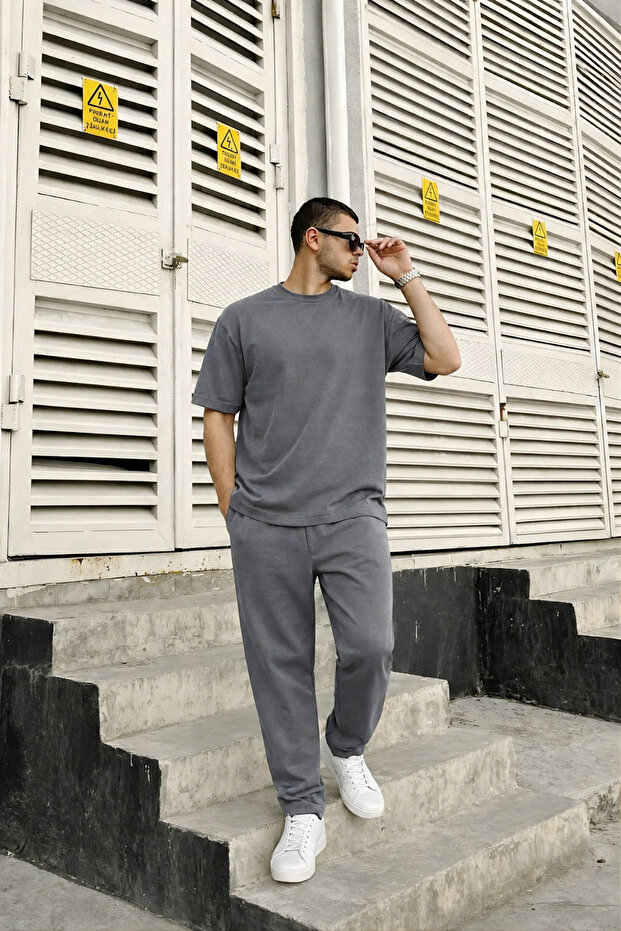 Men's 2-Thread Oversize Tie-Waist Summer Short Sleeve Track Suit