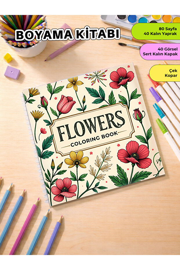 metafortoys Flowers Volume 2 Boyama Kitabı Cozy Book – 21x20 cm I 40 Görsel I Çocuklar ve Yetişkinler İçin