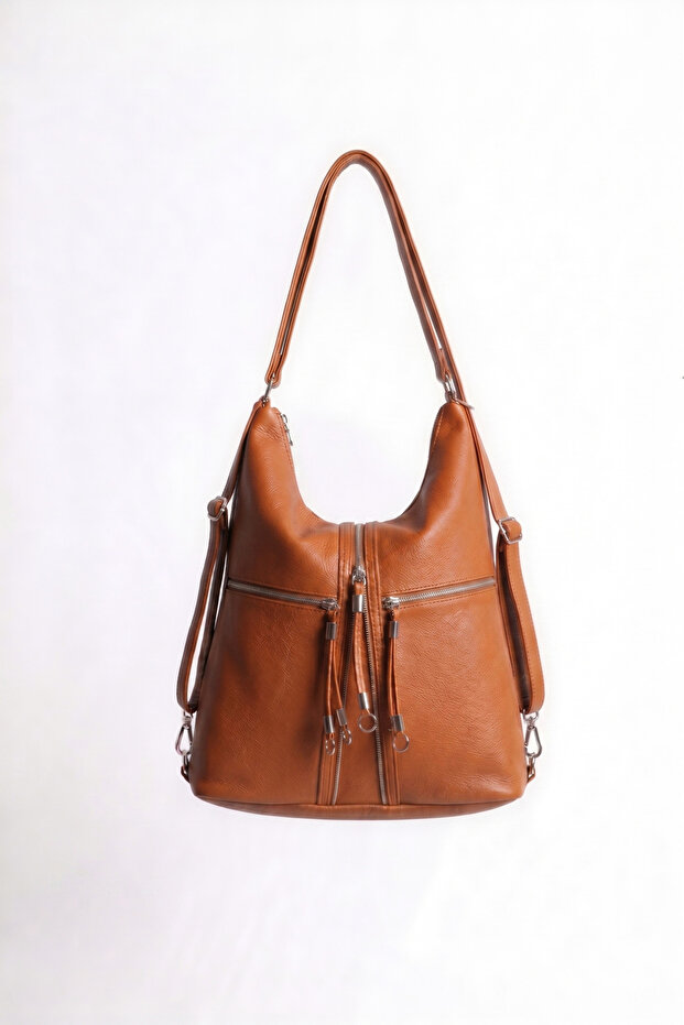 *Soft Faux Leather Tan Color Suitable for Hand Shoulder and Back Use Women's Bag 34*39 cm