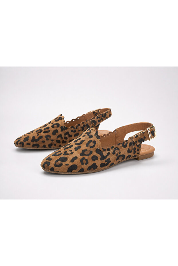 Genuine Leather Laser Cut Open Back Elastic Casual Women's Ballerinas