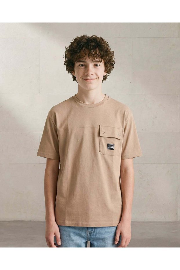 Senior Boys Beige Plain T-Shirt