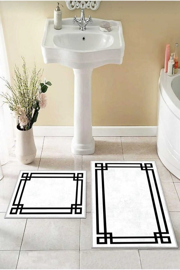 Non-Slip Base Washable 2 Piece 60x100 - 50x60 Bathroom Carpet Mat Toilet Seat Set