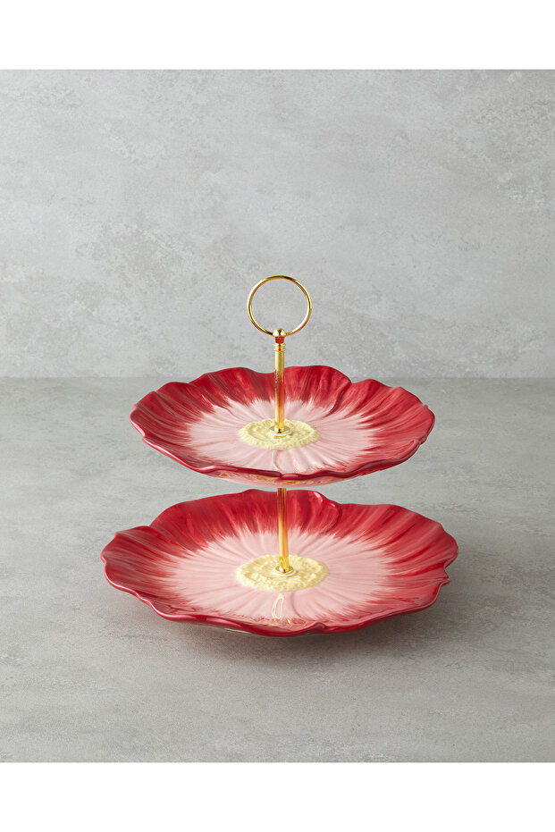 Flowerella Dolomite Layered Serving Plate 21+26 cm Red-Pink