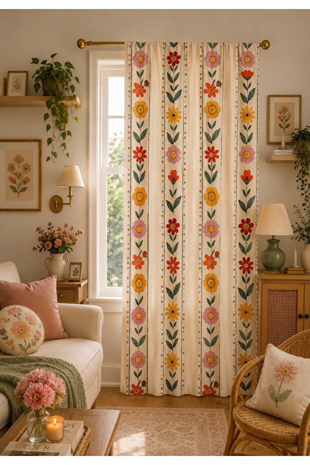 Pinterest Model Floral Patterned Single Wing Background Curtain